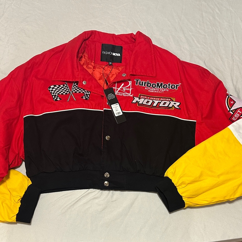 Fashion Nova Red and Yellow Racing Jacket